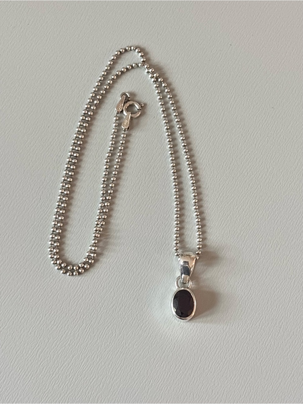 Vintage Red Garnet 925 Sterling Silver Ball Chain Necklace